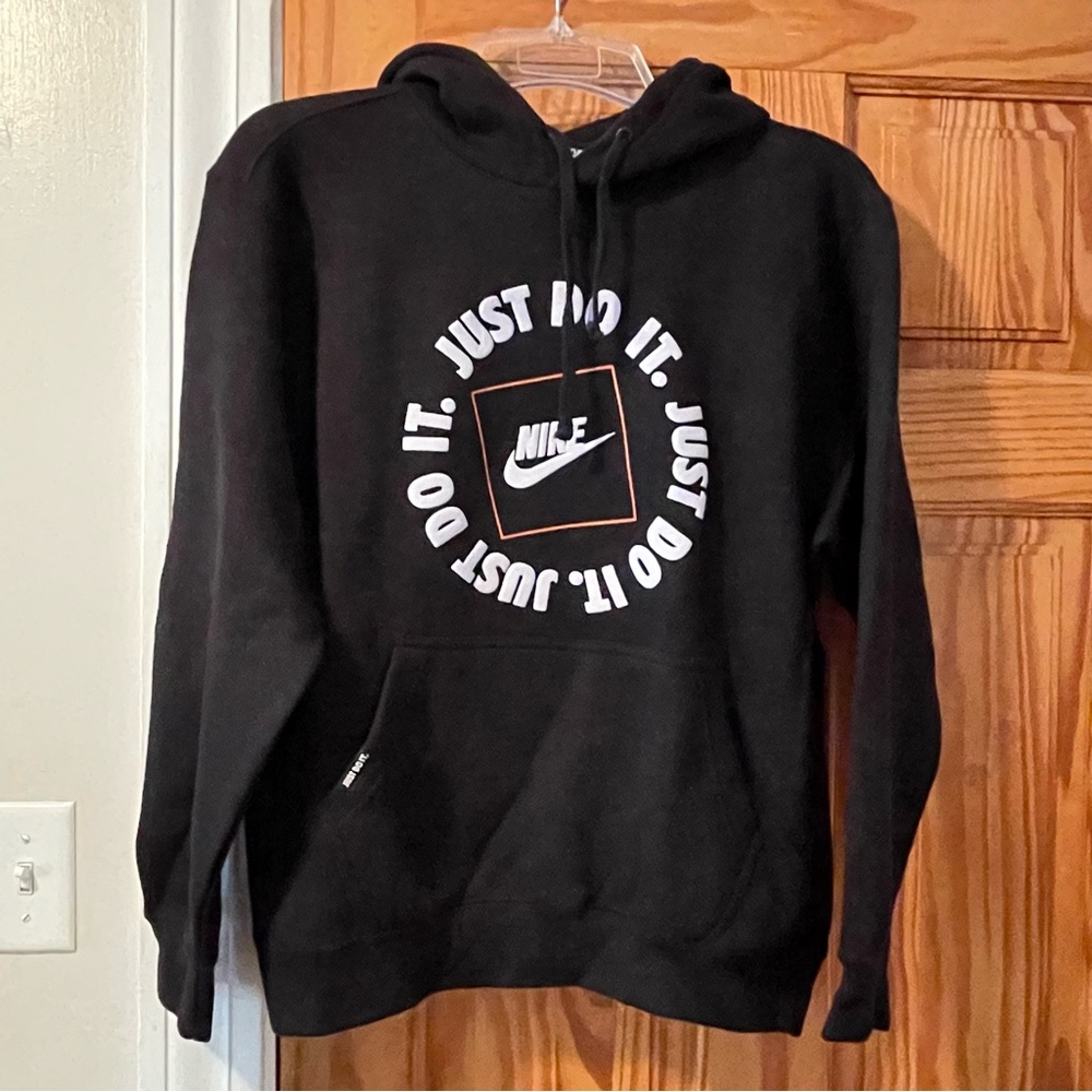 Nike Black Hoodie with White and Orange Logo